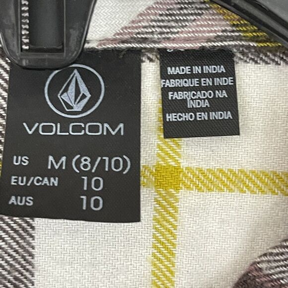 Volcom Flannel Shirt Girls Size 8/10 Espresso Plaid  Getting Rad Button Up NEW - Picture 2 of 16